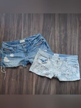 AEROPOSTALE Vintage Y2K Low Rise Denim Mini Shorts Bundle 2 Pairs 7/8